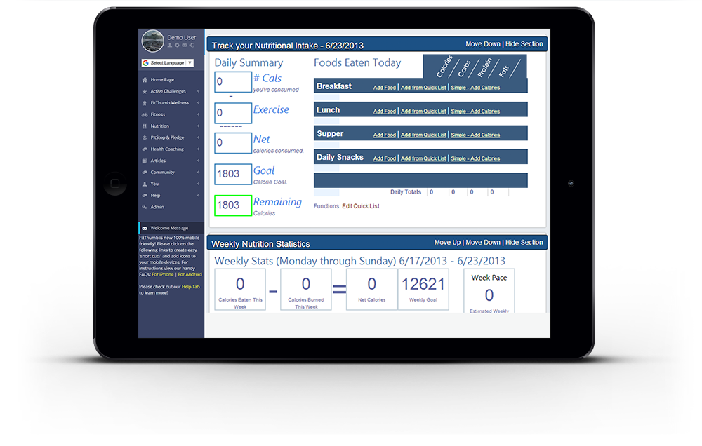 FitThumb Nutrition Screen